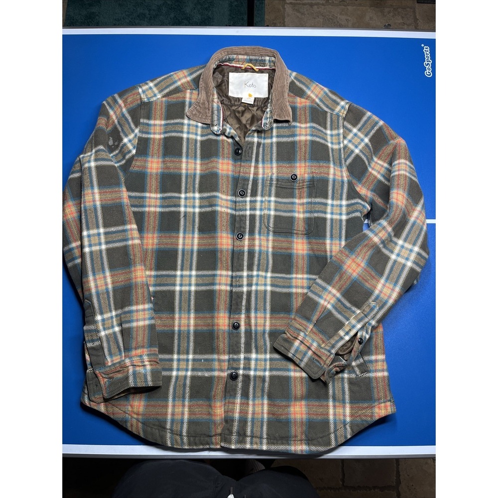 Urban Outfitters Koto Shacket Flannel Jacket Mens L Green Plaid Quilt Lined🔥